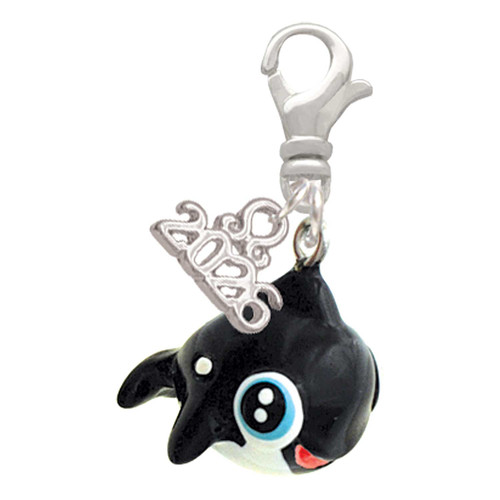 Resin Killer Whale - Silver Plated Clip on Charm with Mini Year 2026: Year to Remember Jewelry Gift - Celebrations