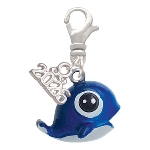 Resin Cute Blue Whale - Silver Plated Clip on Charm with Mini Year 2026: Year to Remember Jewelry Gift - Celebrations