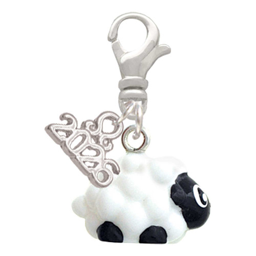 Resin White Lamb - Silver Plated Clip on Charm with Mini Year 2026: Year to Remember Jewelry Gift - Celebrations