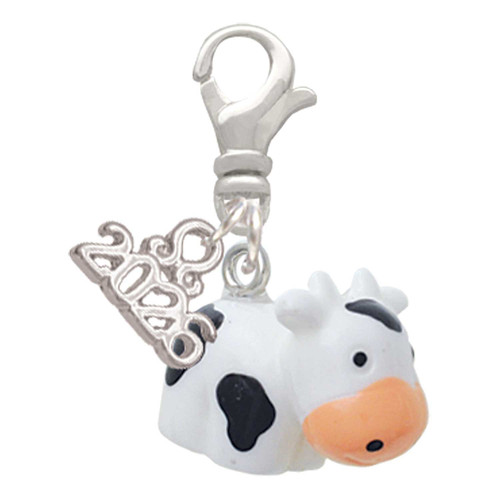 Resin Black and White Cow - Silver Plated Clip on Charm with Mini Year 2026: Year to Remember Jewelry Gift - Celebrations
