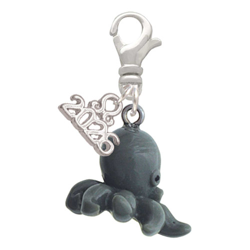 Resin Octopus - Silver Plated Clip on Charm with Mini Year 2026: Year to Remember Jewelry Gift - Celebrations