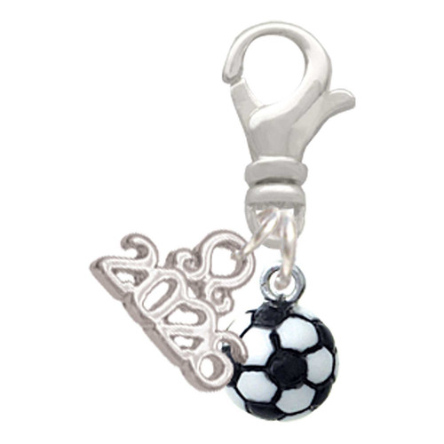 Resin Soccer ball - Silver Plated Clip on Charm with Mini Year 2026: Year to Remember Jewelry Gift - Celebrations