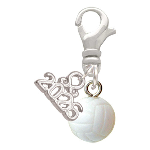 Resin Volleyball - Silver Plated Clip on Charm with Mini Year 2026: Year to Remember Jewelry Gift - Celebrations