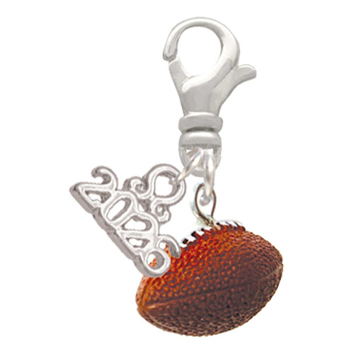 Resin Football - Silver Plated Clip on Charm with Mini Year 2026: Year to Remember Jewelry Gift - Celebrations