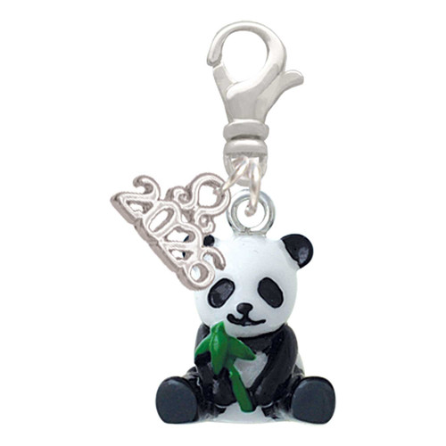 Resin Panda Bear - Silver Plated Clip on Charm with Mini Year 2026: Year to Remember Jewelry Gift - Celebrations