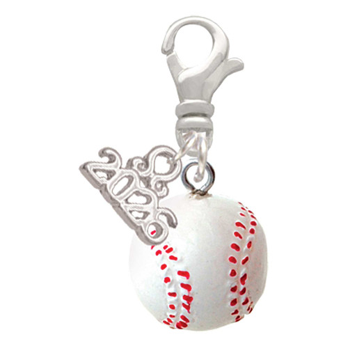 Resin 1/2" Baseball - Silver Plated Clip on Charm with Mini Year 2026: Year to Remember Jewelry Gift - Celebrations