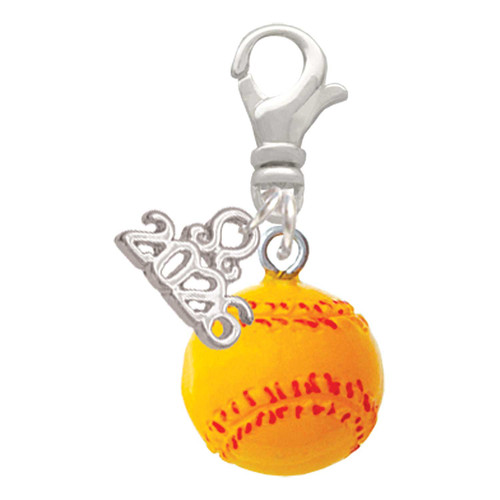 Resin 1/2" Softball - Silver Plated Clip on Charm with Mini Year 2026: Year to Remember Jewelry Gift - Celebrations