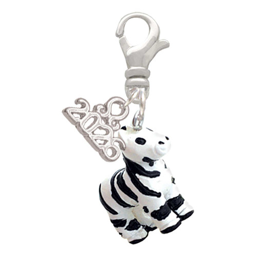 Resin Zebra - Silver Plated Clip on Charm with Mini Year 2026: Year to Remember Jewelry Gift - Celebrations