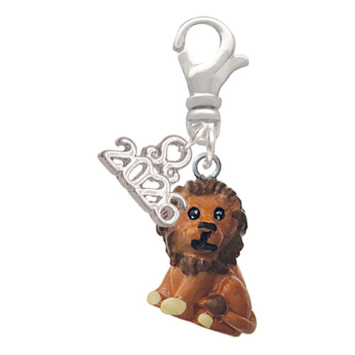 Resin Tan Lion - Silver Plated Clip on Charm with Mini Year 2026: Year to Remember Jewelry Gift - Celebrations