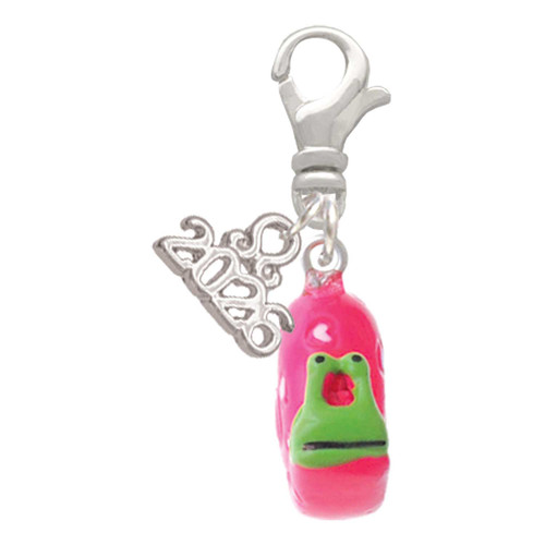 Resin Hot Pink Love Snail - Silver Plated Clip on Charm with Mini Year 2026: Year to Remember Jewelry Gift - Celebrations