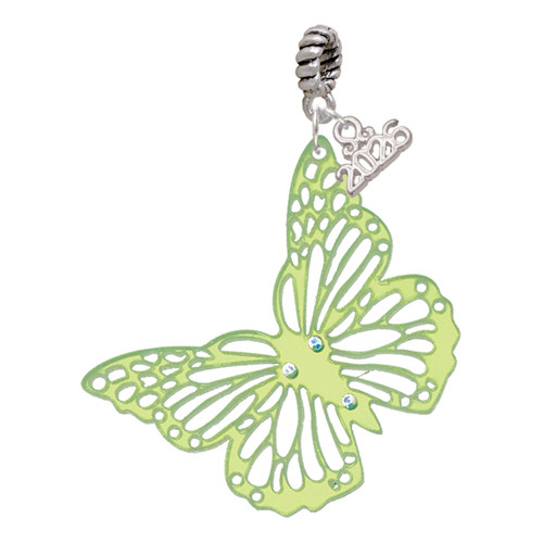 Acrylic Cut Out Butterfly Mirror Lime Green - Silver Plated Twist Rope Bead Charm Dangle with Mini Year 2026: Year to Remember Jewelry Gift - Celebrations