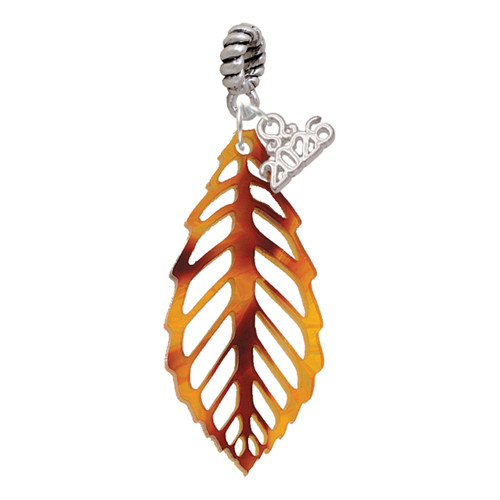 Acrylic Large Leaf Orange Brown - Silver Plated Twist Rope Bead Charm Dangle with Mini Year 2026: Year to Remember Jewelry Gift - Celebrations