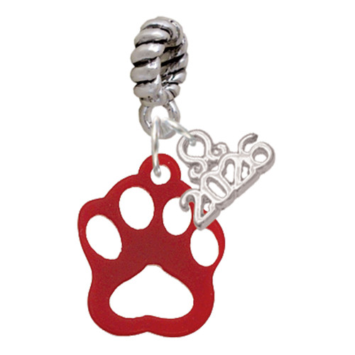 Acrylic Small Paw Maroon - Silver Plated Twist Rope Bead Charm Dangle with Mini Year 2026: Year to Remember Jewelry Gift - Celebrations
