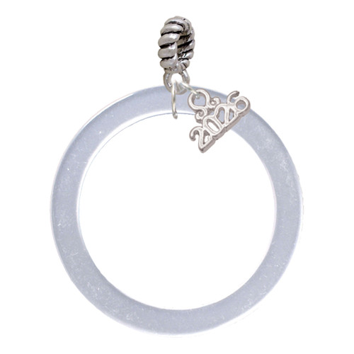 Acrylic 1 1/2" Ring Shimmer White - Silver Plated Twist Rope Bead Charm Dangle with Mini Year 2026: Year to Remember Jewelry Gift - Celebrations