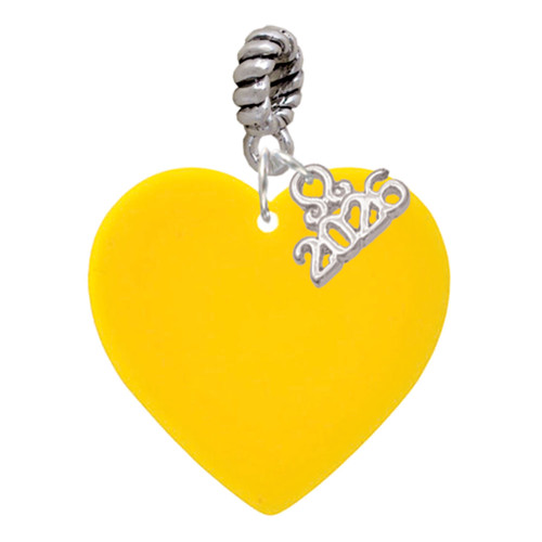 Acrylic 1" Yellow Heart - Silver Plated Twist Rope Bead Charm Dangle with Mini Year 2026: Year to Remember Jewelry Gift - Celebrations