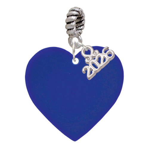 Acrylic 1" Navy Blue Heart - Silver Plated Twist Rope Bead Charm Dangle with Mini Year 2026: Year to Remember Jewelry Gift - Celebrations