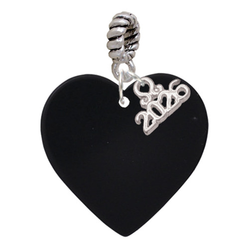 Acrylic 1" Black Heart - Silver Plated Twist Rope Bead Charm Dangle with Mini Year 2026: Year to Remember Jewelry Gift - Celebrations