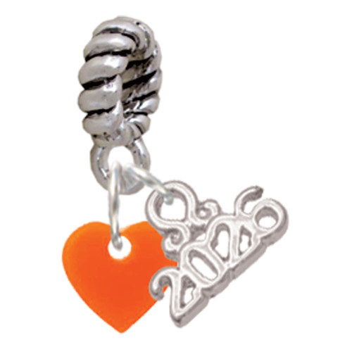 Acrylic 5/16" Orange Heart - Silver Plated Twist Rope Bead Charm Dangle with Mini Year 2026: Year to Remember Jewelry Gift - Celebrations