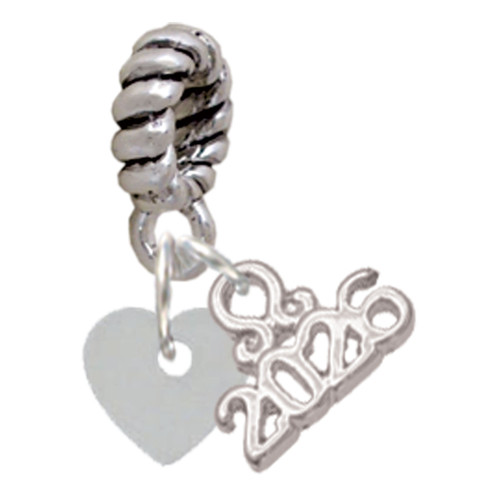 Acrylic 5/16" Shimmer White Heart - Silver Plated Twist Rope Bead Charm Dangle with Mini Year 2026: Year to Remember Jewelry Gift - Celebrations