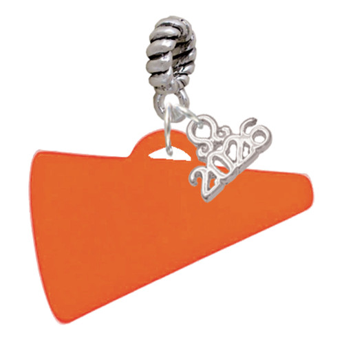 Acrylic Large Orange Megaphone - Silver Plated Twist Rope Bead Charm Dangle with Mini Year 2026: Year to Remember Jewelry Gift - Celebrations