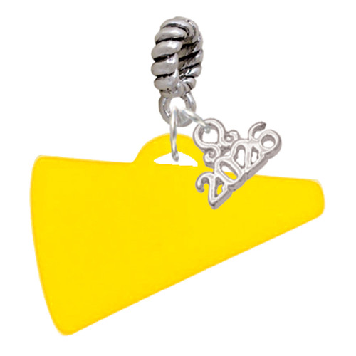 Acrylic Large Yellow Megaphone - Silver Plated Twist Rope Bead Charm Dangle with Mini Year 2026: Year to Remember Jewelry Gift - Celebrations