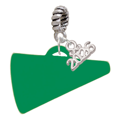 Acrylic Large Green Megaphone - Silver Plated Twist Rope Bead Charm Dangle with Mini Year 2026: Year to Remember Jewelry Gift - Celebrations