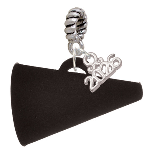 Acrylic Large Black Megaphone - Silver Plated Twist Rope Bead Charm Dangle with Mini Year 2026: Year to Remember Jewelry Gift - Celebrations