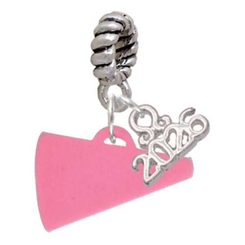 Acrylic Hot Pink Megaphone - Silver Plated Twist Rope Bead Charm Dangle with Mini Year 2026: Year to Remember Jewelry Gift - Celebrations