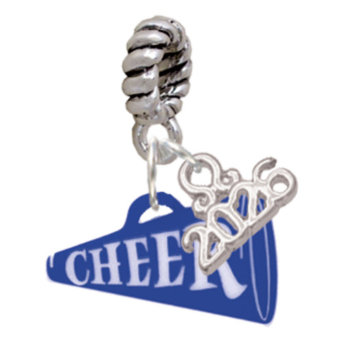 Acrylic Royal Blue Cheer Megaphone - Silver Plated Twist Rope Bead Charm Dangle with Mini Year 2026: Year to Remember Jewelry Gift - Celebrations