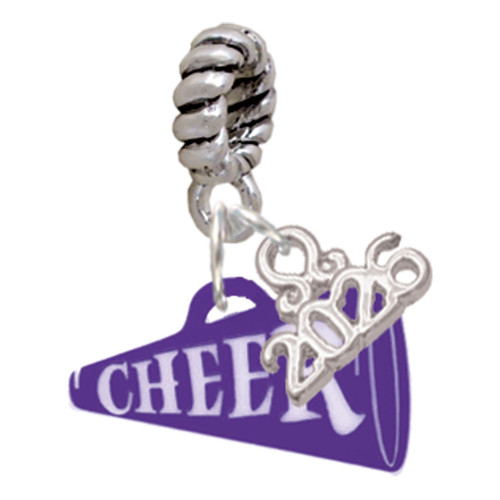 Acrylic Purple Cheer Megaphone - Silver Plated Twist Rope Bead Charm Dangle with Mini Year 2026: Year to Remember Jewelry Gift - Celebrations