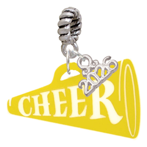 Acrylic Large Yellow Cheer Megaphone - Silver Plated Twist Rope Bead Charm Dangle with Mini Year 2026: Year to Remember Jewelry Gift - Celebrations