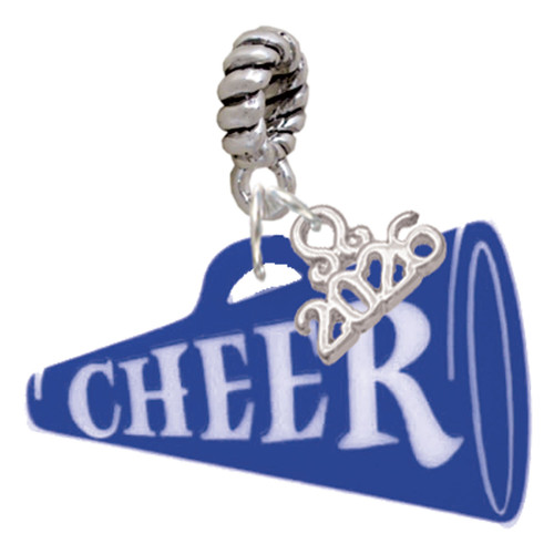 Acrylic Large Royal Blue Cheer Megaphone - Silver Plated Twist Rope Bead Charm Dangle with Mini Year 2026: Year to Remember Jewelry Gift - Celebrations