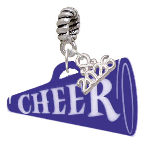 Acrylic Large Navy Cheer Megaphone - Silver Plated Twist Rope Bead Charm Dangle with Mini Year 2026: Year to Remember Jewelry Gift - Celebrations