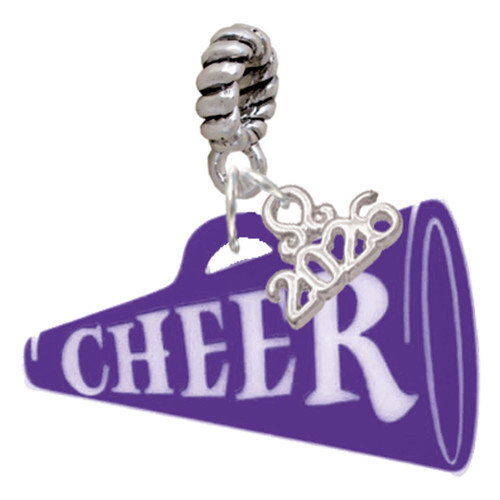 Acrylic Large Purple Cheer Megaphone - Silver Plated Twist Rope Bead Charm Dangle with Mini Year 2026: Year to Remember Jewelry Gift - Celebrations