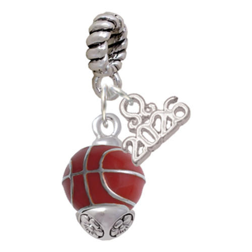 Silver Plated 3-D Enamel Basketball Spinner - Silver Plated Twist Rope Bead Charm Dangle with Mini Year 2026: Year to Remember Jewelry Gift - Celebrations