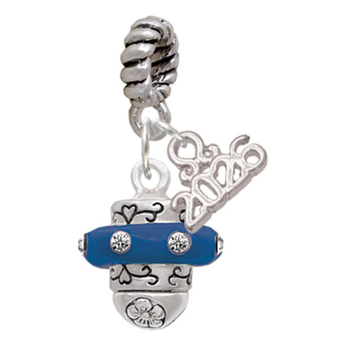 Silver Plated Crystal Navy Blue Spinner - Silver Plated Twist Rope Bead Charm Dangle with Mini Year 2026: Year to Remember Jewelry Gift - Celebrations