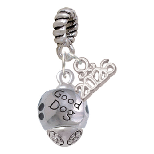 Silver Plated Good Dog with Black Paw Spinners - Silver Plated Twist Rope Bead Charm Dangle with Mini Year 2026: Year to Remember Jewelry Gift - Celebrations