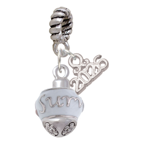 Silver Plated Survivor with Pink Ribbon on White Spinners - Silver Plated Twist Rope Bead Charm Dangle with Mini Year 2026: Year to Remember Jewelry Gift - Celebrations
