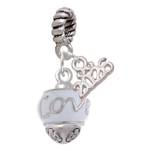 Silver Plated Love on White Spinners - Silver Plated Twist Rope Bead Charm Dangle with Mini Year 2026: Year to Remember Jewelry Gift - Celebrations