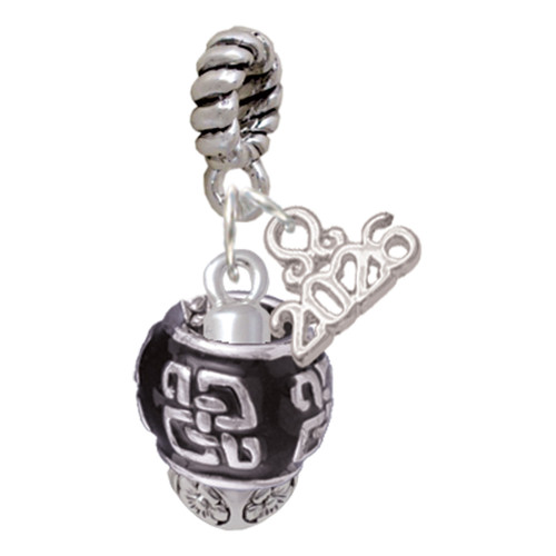 Two-tone Chinese Pattern on Black Spinner - Silver Plated Twist Rope Bead Charm Dangle with Mini Year 2026: Year to Remember Jewelry Gift - Celebrations