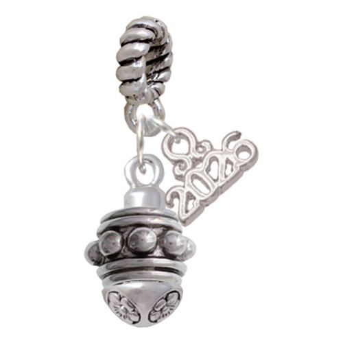 Silver Plated Large Bullets Spacer Spinner - Silver Plated Twist Rope Bead Charm Dangle with Mini Year 2026: Year to Remember Jewelry Gift - Celebrations