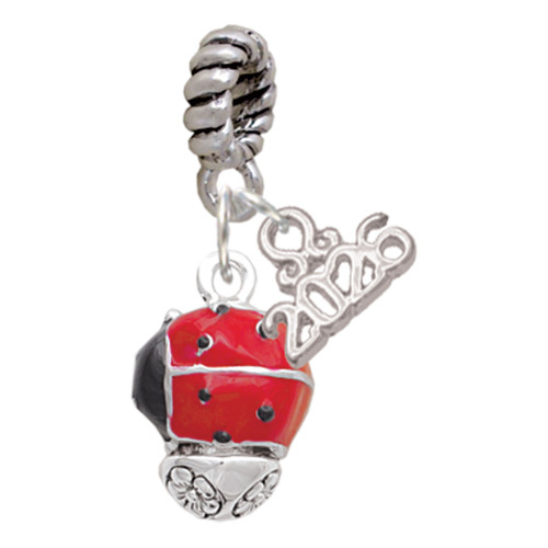 Red Ladybug Spinner - Silver Plated Twist Rope Bead Charm Dangle with Mini Year 2026: Year to Remember Jewelry Gift - Celebrations