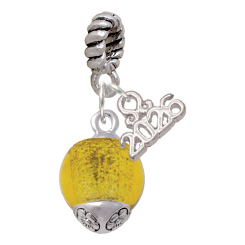 12mm Glass Yellow Roller Spinner - Silver Plated Twist Rope Bead Charm Dangle with Mini Year 2026: Year to Remember Jewelry Gift - Celebrations