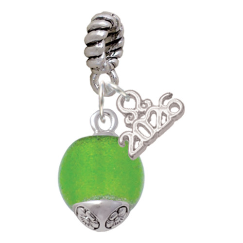 12mm Glass Lime Green - Roller Spinner - Silver Plated Twist Rope Bead Charm Dangle with Mini Year 2026: Year to Remember Jewelry Gift - Celebrations