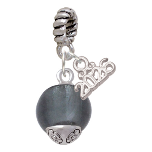 12mm Glass Grey Roller Spinner - Silver Plated Twist Rope Bead Charm Dangle with Mini Year 2026: Year to Remember Jewelry Gift - Celebrations