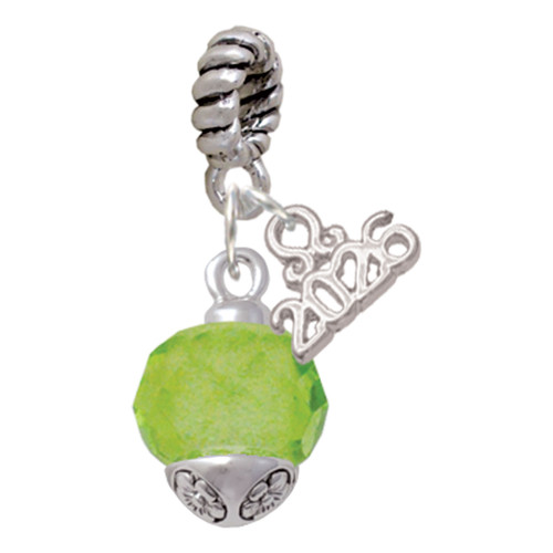 12mm Faceted Lime Glass Spinner - Silver Plated Twist Rope Bead Charm Dangle with Mini Year 2026: Year to Remember Jewelry Gift - Celebrations