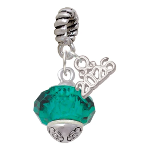 Teal Faceted Glass Spinner - Silver Plated Twist Rope Bead Charm Dangle with Mini Year 2026: Year to Remember Jewelry Gift - Celebrations