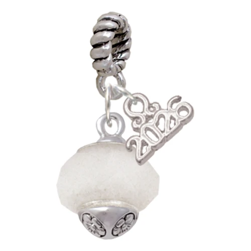 Opaque White Faceted Glass Spinner - Silver Plated Twist Rope Bead Charm Dangle with Mini Year 2026: Year to Remember Jewelry Gift - Celebrations