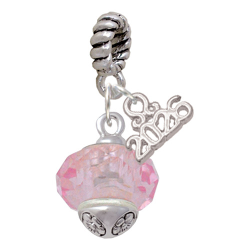 Pink Faceted Glass Spinner - Silver Plated Twist Rope Bead Charm Dangle with Mini Year 2026: Year to Remember Jewelry Gift - Celebrations