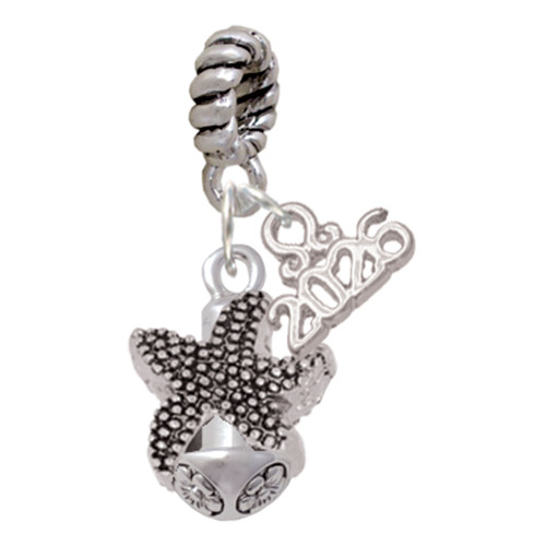 Silver Plated Starfish Spinner - Silver Plated Twist Rope Bead Charm Dangle with Mini Year 2026: Year to Remember Jewelry Gift - Celebrations